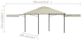 Κιόσκι με Δύο Επεκτεινόμενες Οροφές Κρεμ 3x3x2,75 μ. 180 γρ/μ² - Κρεμ