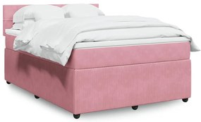 vidaXL Κρεβάτι Boxspring με Στρώμα Ροζ 160x200 εκ. Βελούδινο