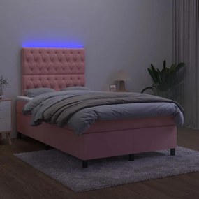 vidaXL Κρεβάτι Boxspring με Στρώμα &amp; LED Ροζ 120x200 εκ. Βελούδινο