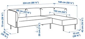 LILLEHEM 3θέσιος καναπές με σεζλόνγκ 895.682.92