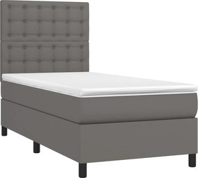 vidaXL Κρεβάτι Boxspring με Στρώμα &amp; LED Γκρι 100x200 εκ. Συνθ. Δέρμα
