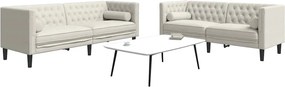 vidaXL Σετ Καναπέδων Chesterfield 2 Τεμαχίων με Βάσεις, Κρεμ Βελούδινο
