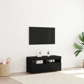vidaXL Τηλεόραση Κάμπινγκ με LED Φώτα, Μαύρο Δρυς, 90x35x40 εκ, Επεξεργασμένο Ξύλο