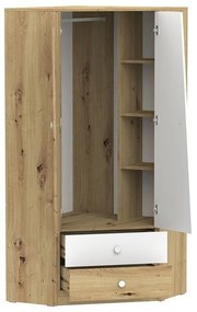 Γωνιακή ντουλάπα Akron M101, Άσπρο, Artisan βελανιδιά, Γκρι, 191x87x87cm, 82 kg, Πόρτες ντουλάπας: Με μεντεσέδες, Αριθμός ραφιών: 3 | Epipla1.gr