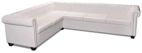vidaXL Καναπές Γωνιακός Εξαθέσιος Chesterfield Λευκός Συνθετικό Δέρμα