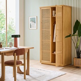 Ντουλάπα με 2 πόρτες από μασίφ πεύκο και ψάθα, Gabin