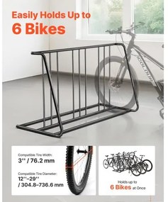 VEVOR Floor Bike Rack for 3-Inch Tire Width Grid Bike Rack 6-Bicycle Capacity