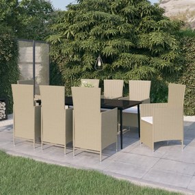 vidaXL Σετ Τραπεζαρίας Κήπου 9 Τεμαχίων Μπεζ με Μαξιλάρια