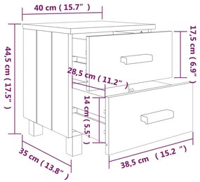 Κομοδίνο HAMAR 2 Τεμ. Αν. Γκρι 40x35x44,5εκ. Μασίφ Ξύλο Πεύκου - Γκρι