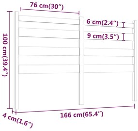 vidaXL Κεφαλάρι Κρεβατιού Μελί 166 x 4 x 100 εκ. από Μασίφ Ξύλο Πεύκου