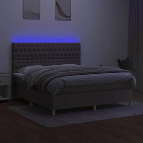 vidaXL Κρεβάτι Boxspring με Στρώμα &amp; LED Taupe 160x200 εκ. Υφασμάτινο