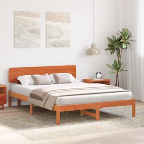 vidaXL Κρεβάτι με Κεφαλάρι καφέ κηρωμένο 150x200 εκ. από μασίφ ξύλο πεύκου
