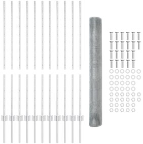 vidaXL Συρμάτινος Φράχτης  με 22 Στυλούς Ασημί 1.2x25 μ Χάλυβας