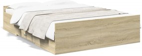 vidaXL Πλαίσιο Κρεβατιού με συρτάρια Sonoma Δρυς 135x190εκ. Επεξ. Ξύλο
