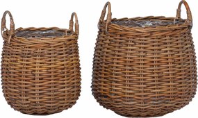 vidaXL Καλάθι Φυτών με αποθήκευση 2 pcs Καφέ Ράτταν Λατσάκ