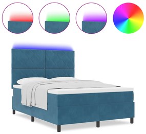 vidaXL Κρεβάτι με Στρώμα & LED  Σκούρο Μπλε 140x190 εκ. Βελούδο