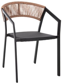 ARMCHAIR ALUMINUM  BLACK FRAME AND TEXTLINE- BEIGE RATTAN BACKREST 57x59x82Hcm.