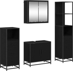 vidaXL Σετ Επίπλων Μπάνιου με ράφι 4 pcs Μαύρη Οξυά Επεξεργασμένο ξύλο