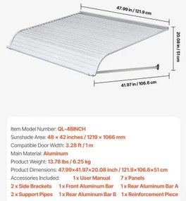 VEVOR Window Awning Door Canopy 48x42 in Aluminum Alloy Front Door Awnings