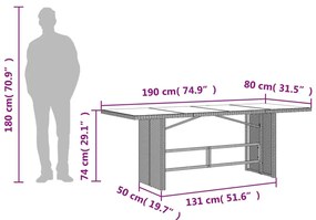 Τραπέζι Κήπου με Γυάλινη Επιφάνεια Καφέ 190x80x74 εκ. Ρατάν - Καφέ