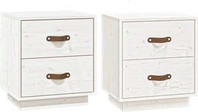 vidaXL Κομοδίνα 2 τεμ. Λευκό 40x34x45 εκ. από Μασίφ Ξύλο Πεύκου