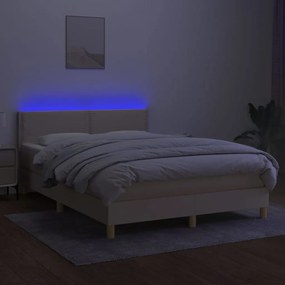 Κρεβάτι Boxspring με Στρώμα &amp; LED Κρεμ 140x190 εκ. Υφασμάτινο - Κρεμ