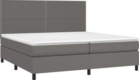 vidaXL Κρεβάτι Boxspring με Στρώμα &amp; LED Γκρι 200x200 εκ. Συνθ. Δέρμα