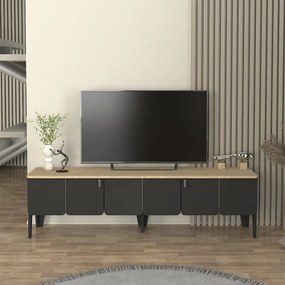 Έπιπλο τηλεόρασης Pedro Megapap χρώμα ανθρακί - rota oak 180x35x50,7εκ.