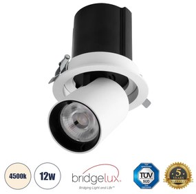 VIRGO-M 60306 Χωνευτό LED Spot Downlight TrimLess Φ11cm 12W 1560lm 36° AC 220-240V IP20 Φ11cm x Υ11.5cm - Στρόγγυλο - Λευκό με Μαύρο Κάτοπτρο - Φυσικό Λευκό 4500K - Bridgelux COB - 5 Years Warranty