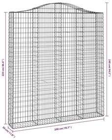 Συρματοκιβώτιο Τοξωτό 200x30x220/240εκ. από Γαλβανισμένο Χάλυβα - Ασήμι