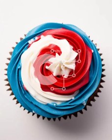 Intra Συλλεκτικό Ξύλινο Παζλ Plywood  4mm - Πατριωτικό Cupcake με Κόκκινο, Λευκό και Μπλε γλάσο Σε Ξύλινο Κουτί - Διαστάσεις: 10x10 cm – 25 κομμάτια