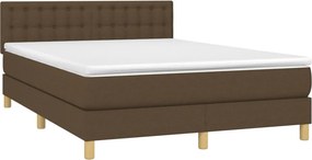 vidaXL Κρεβάτι Boxspring με Στρώμα &amp; LED Σκ.Καφέ 140x200 εκ Υφασμάτινο