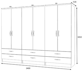 Ντουλάπα ρούχων Ricardo Megapap εξάφυλλη χρώμα καρυδί 240x51,8x181εκ.