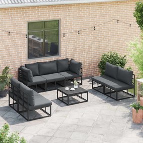 vidaXL Σετ Καναπέ Κήπου με μαξιλάρι 7 pcs Μαύρο Αλουμίνιο