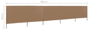 vidaXL Προστατευτικό Αέρα με 5 Πάνελ Taupe 600 x 160 εκ. Υφασμάτινο