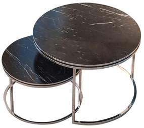 Τραπέζια σαλονιού October σετ 2τεμ μαύρο μαρμάρου-ασημί Υλικό: CHIPBOARD WITH MELAMINE COATING - METAL 120-000350