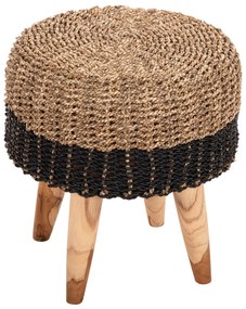 Σκαμπό BEAM απο Ξύλο TEAK και Seagrass σε Φυσικό και Μαύρο Φ43x45Yεκ. 43x43x45 εκ.