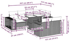 Σαλόνι Κήπου 11 Τεμαχίων Καφέ από Συνθετικό Ρατάν με Μαξιλάρια - Καφέ