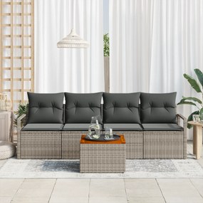 vidaXL Σετ Καθιστικών Κήπου 5 Τεμαχίων με Μαξιλάρια Γκρι Πολυ Ρατάν Ακακίας