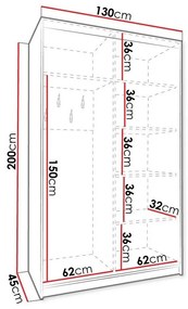 Ντουλάπα Hartford 219, Μαύρο, Παλαιωμένο χρώμα ξύλου, 200x130x45cm, Πόρτες ντουλάπας: Ολίσθηση