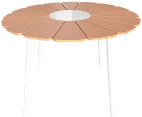 Τραπέζι Pinap  λευκό αλουμίνιο και plywood σε φυσική απόχρωση Φ110x74εκ