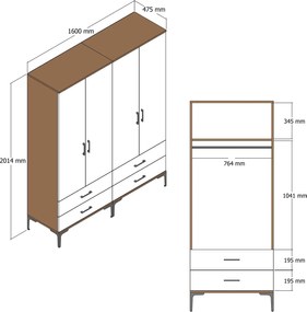 Τετραφυλλη Ντουλαπα Λευκο KUMSAL 47.5x160x201.4