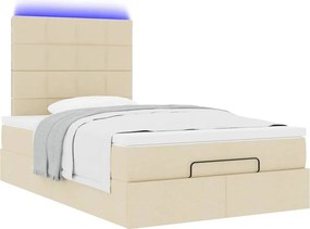 vidaXL Οθωμανικό κρεβάτι με στρώμα &amp; LEDs Cream 120x190cm ύφασμα