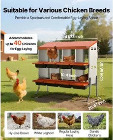 VEVOR Chicken Nesting Boxes, 8 Compartments, with Support Legs, Easy Egg Collection, Galvanized Steel and High-Strength Plastic, Roll Away Nesting Boxes for Chickens and Hens Laying Eggs, Orange