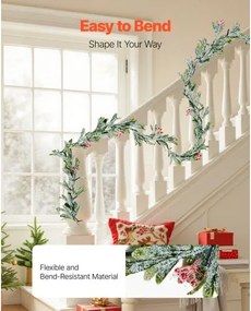 VEVOR 6.6Ft Christmas Garland with Vines Berries Olive Leaves and Light String