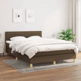 Κρεβάτι Boxspring με Στρώμα Σκούρο Καφέ 140x190 εκ. Υφασμάτινο - Καφέ