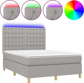 vidaXL Κρεβάτι Boxspring με Στρώμα &amp; LED Αν.Γκρι 140x200εκ. Υφασμάτινο