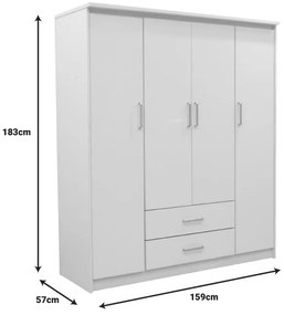 Ντουλάπα ρούχων τετράφυλλη Olympus λευκό 159x57x183εκ 159x57x183 εκ.