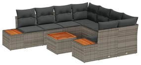 vidaXL Σετ Καναπέ Κήπου με μαξιλάρι 9 pcs Γκρι Πολυ ράταν