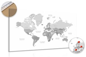 Εικόνα ενός ασπρόμαυρου παγκόσμιου χάρτη από φελλό σε μια vintage εμφάνιση - 120x80  wooden
